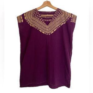 Vintage Rare Boho Festival Embroidered Cotton Blouse Top Purple
